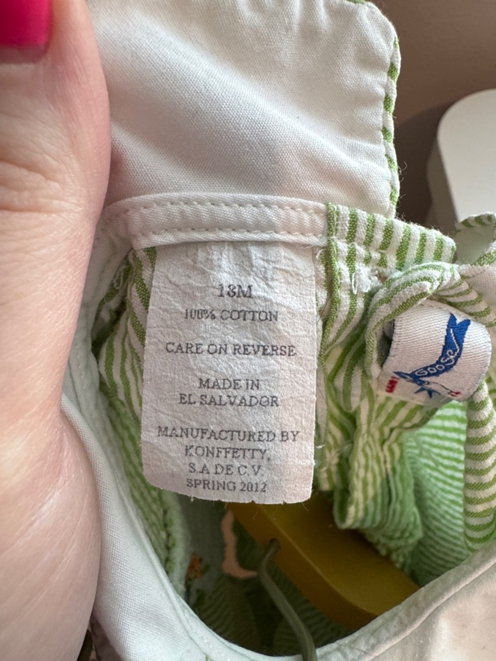 Silly Goose Green Striped Smocked Baby Romper with Peter Pan Collar - Picture 7 of 7